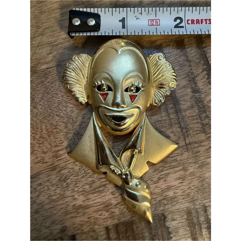 Vintage Gold Clown Face Brooch Statement Women Jewelry Art Unique Pin
